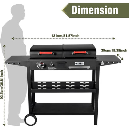 Dual Fuel Propane Charcoal Combo Flat Top Grill
