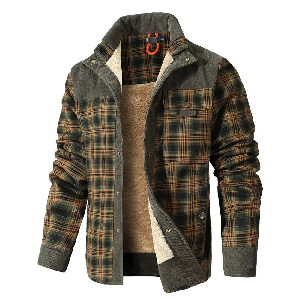 Windproof Warm Casual Bomber, Sherpa Lined Flannel Jacket Men US Size