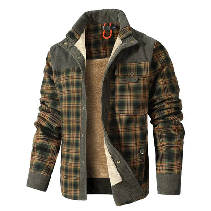 Windproof Warm Casual Bomber, Sherpa Lined Flannel Jacket Men US Size