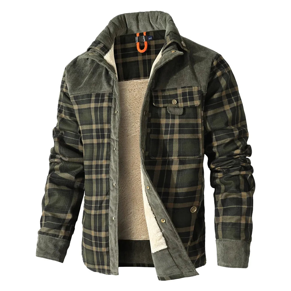 Windproof Warm Casual Bomber, Sherpa Lined Flannel Jacket Men US Size