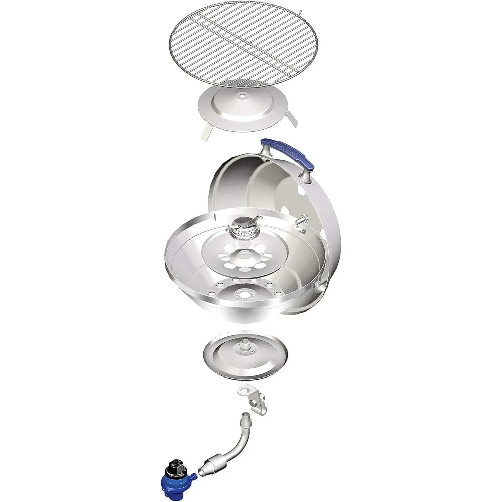 Marine Kettle Portable Gas Grill - Stainless Steel BBQ for Boats - Wind-Resistant Design, Safe Propane Connection