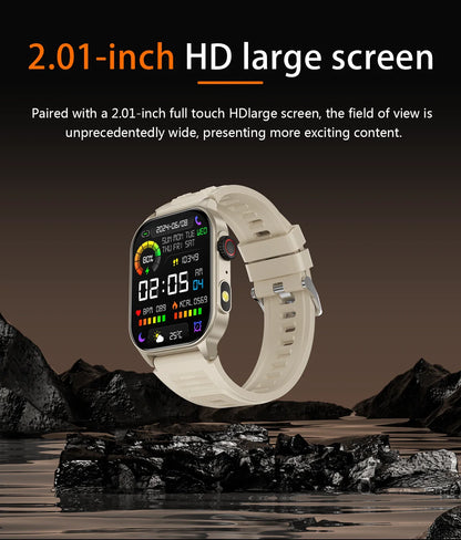 Waterproof Smartwatch 2.01'' Screen LED Bluetooth Flashlight Health Monitor