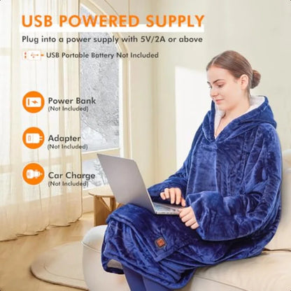 Heated Oversized Wearable Blanket Hoodie 3 Heat Settings
