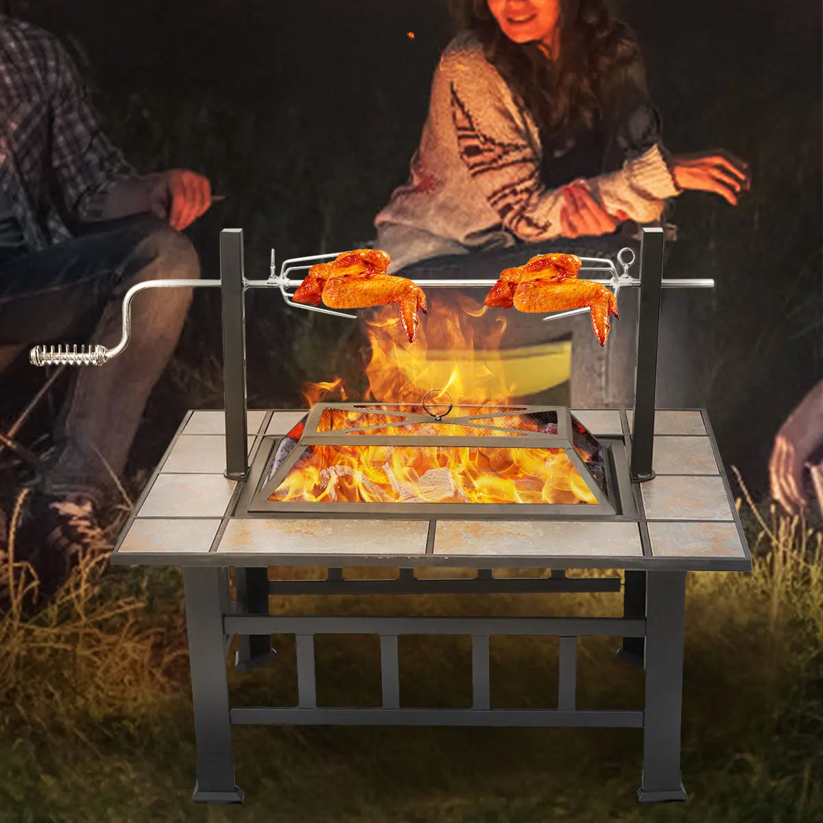 37 Inch Outdoor Patio Fire Pit with Large Steel BBQ Grill