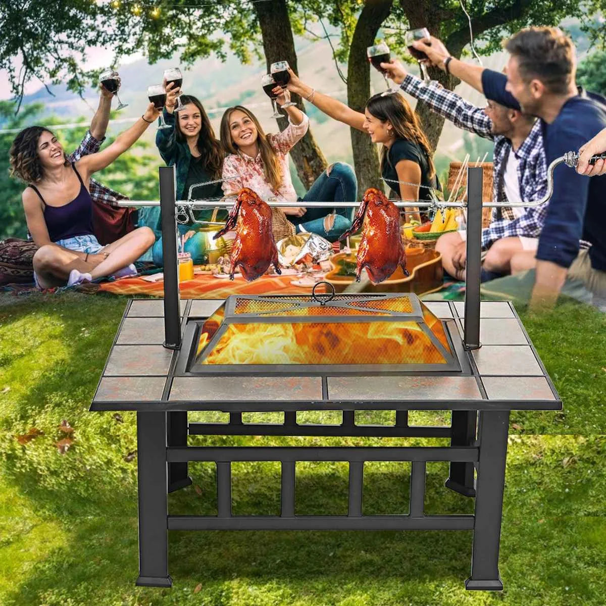 37 Inch Outdoor Patio Fire Pit with Large Steel BBQ Grill