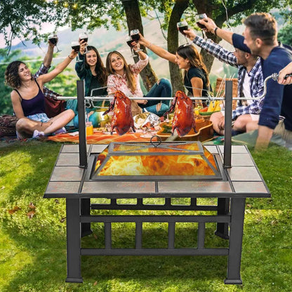 37 Inch Outdoor Patio Fire Pit with Large Steel BBQ Grill