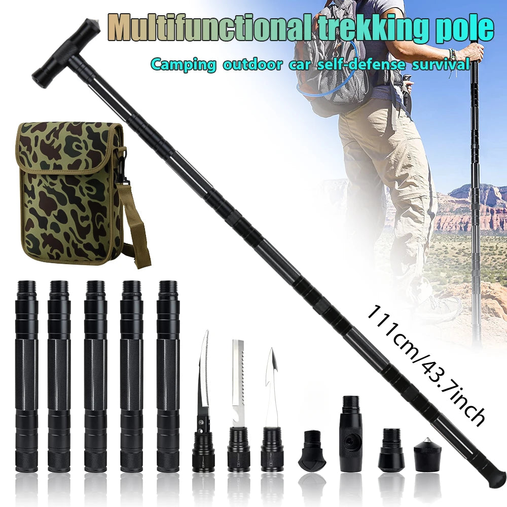 T-shaped Retractable Folding Stick for Outdoor Mountaineering Climbing Tool