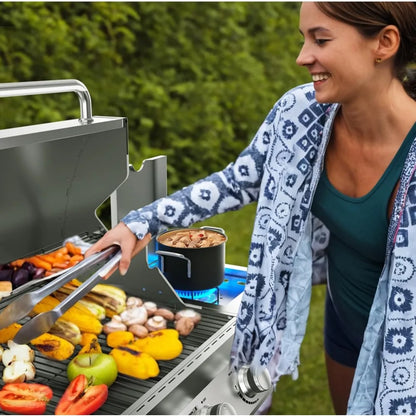 Stainless Steel Gas BBQ Grill with Side Burner & Porcelain-Enameled Cast Iron Grates