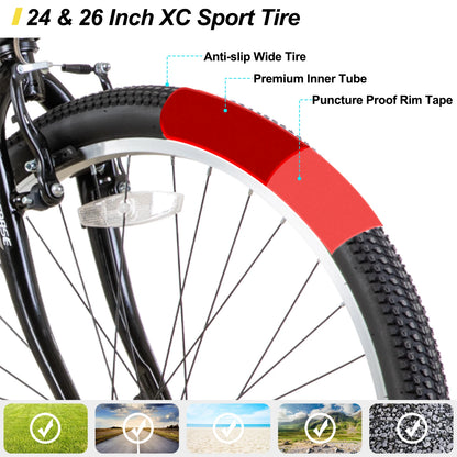 Mountain Bike for Men Women, 21 Speeds High-Carbon Steel Frame