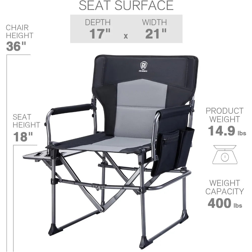 Heavy Duty Portable Folding Directors' Chair with Side Table