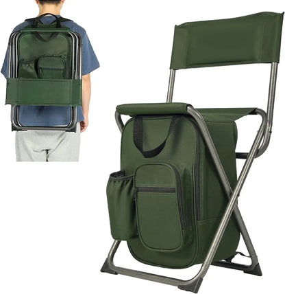 PORTAL Backpack Cooler Chair Fishing Chairs with Backrest Folding Camping Stool Compact for Outdoors Hiking Hunting Travel
