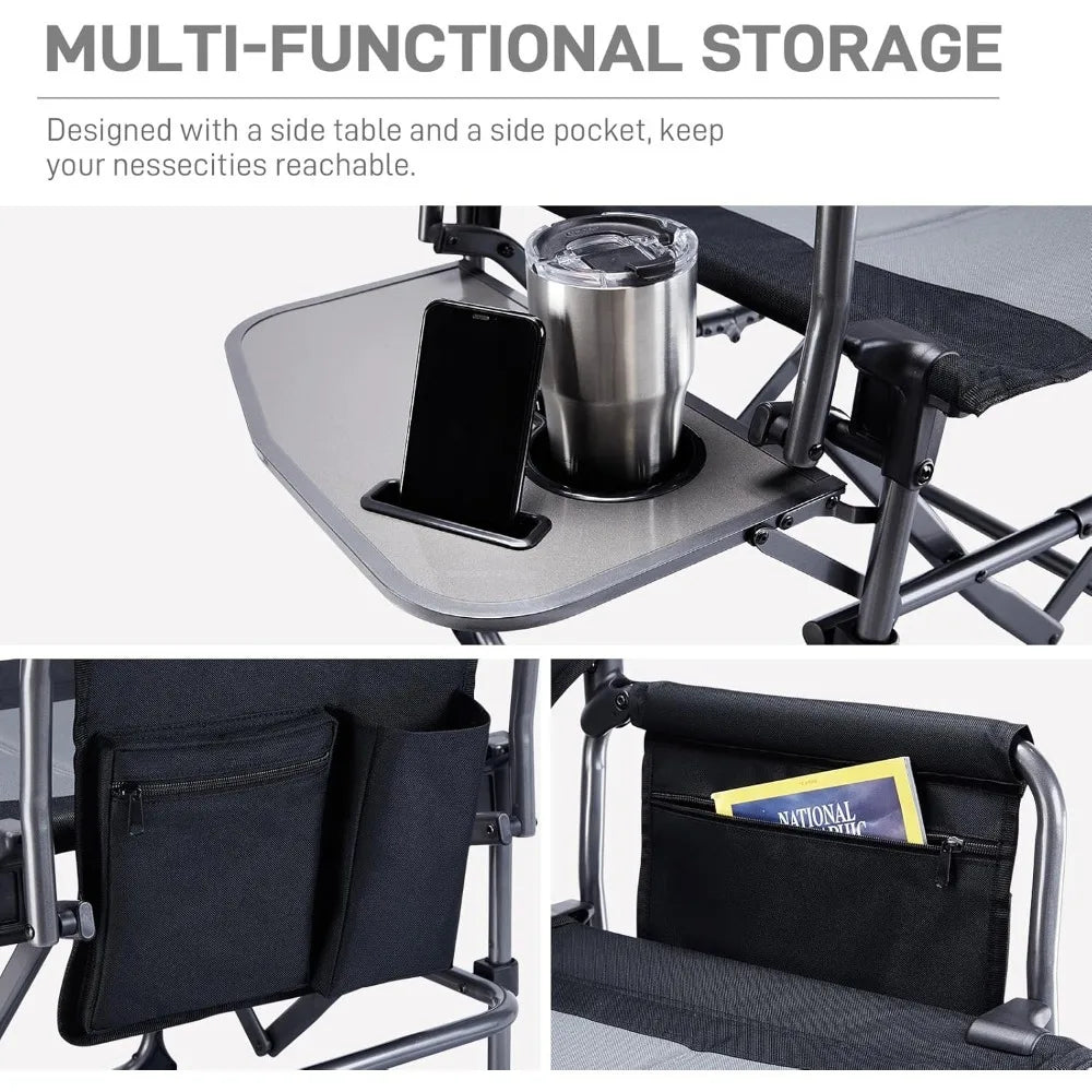 Heavy Duty Portable Folding Directors' Chair with Side Table