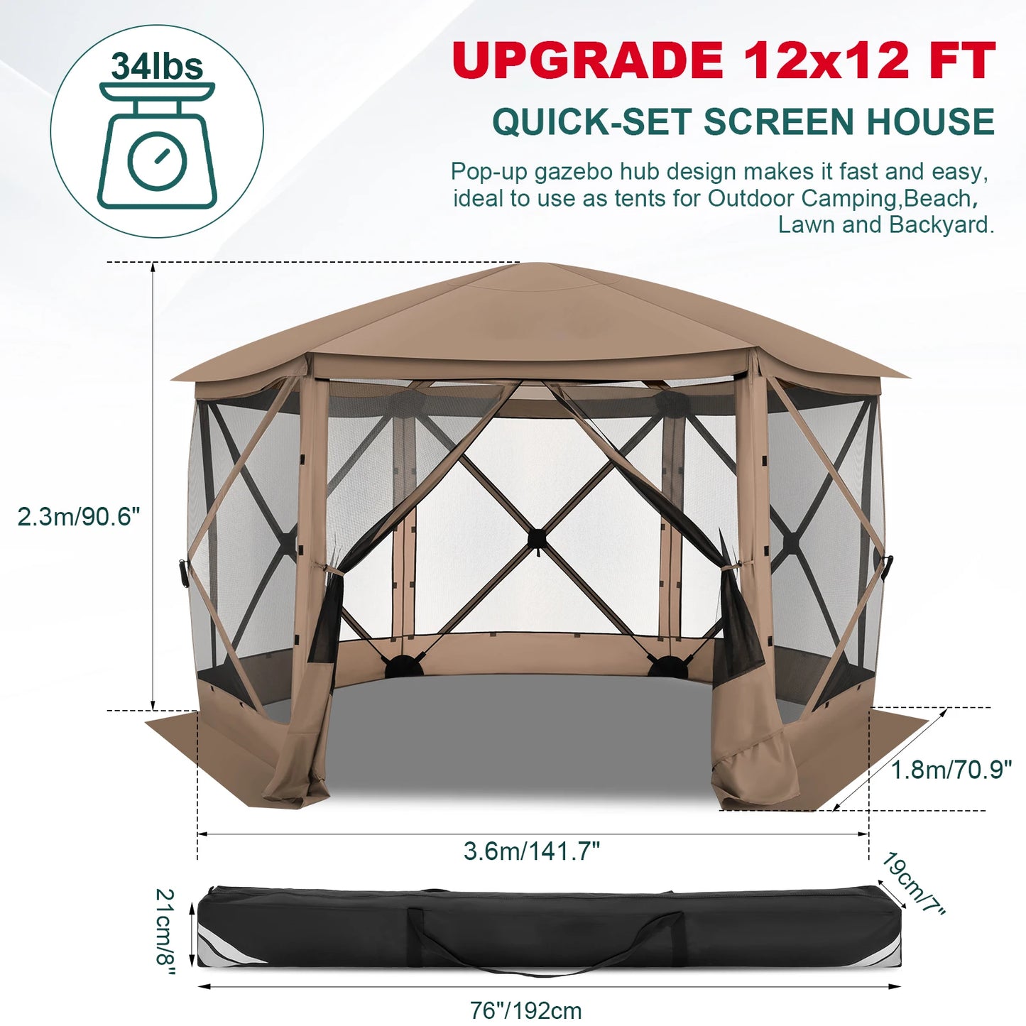 Pop up 12x12 Outdoor Gazebo Screened Tent