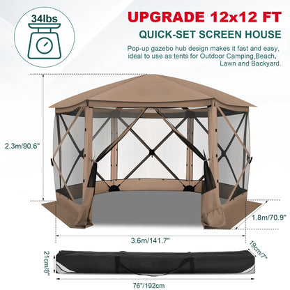 Pop up 12x12 Outdoor Gazebo Screened Tent