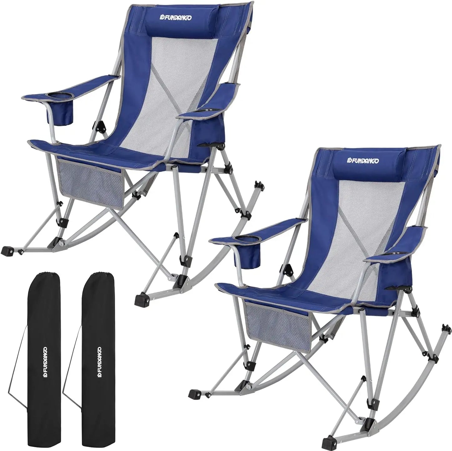 2 Pack Rocking High Mesh Back Portable Folding Chairs with Pillows