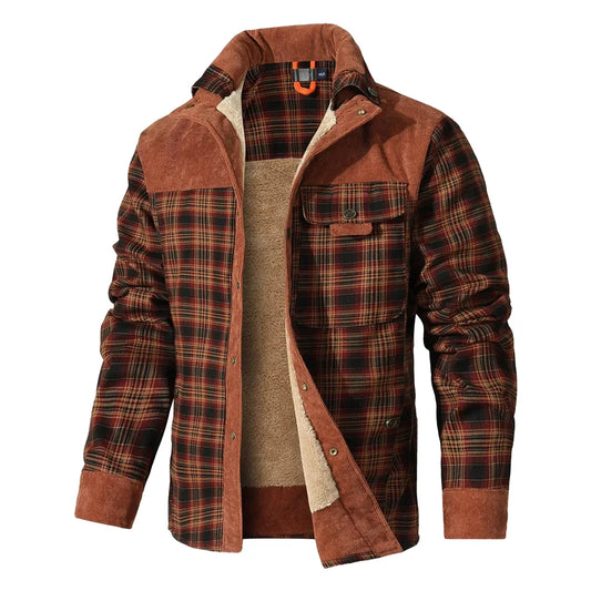 Windproof Warm Casual Bomber, Sherpa Lined Flannel Jacket Men US Size