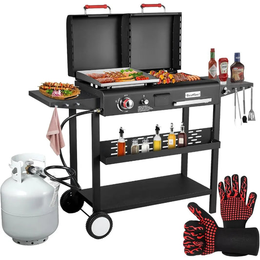 Dual Fuel Propane Charcoal Combo Flat Top Grill