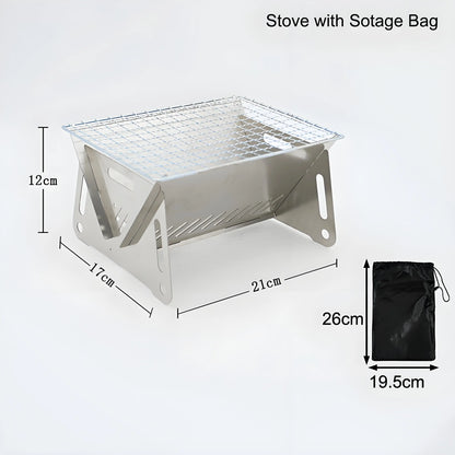 Portable Folding Card Stove - Outdoor Charcoal BBQ Grill for Camping, Lightweight Fire Pit for Cooking