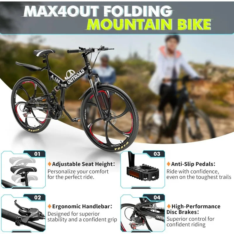 26 Inch 21 Speed Full Suspension Folding Mountain Bike