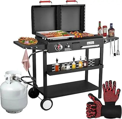Dual Fuel Propane Charcoal Combo Flat Top Grill