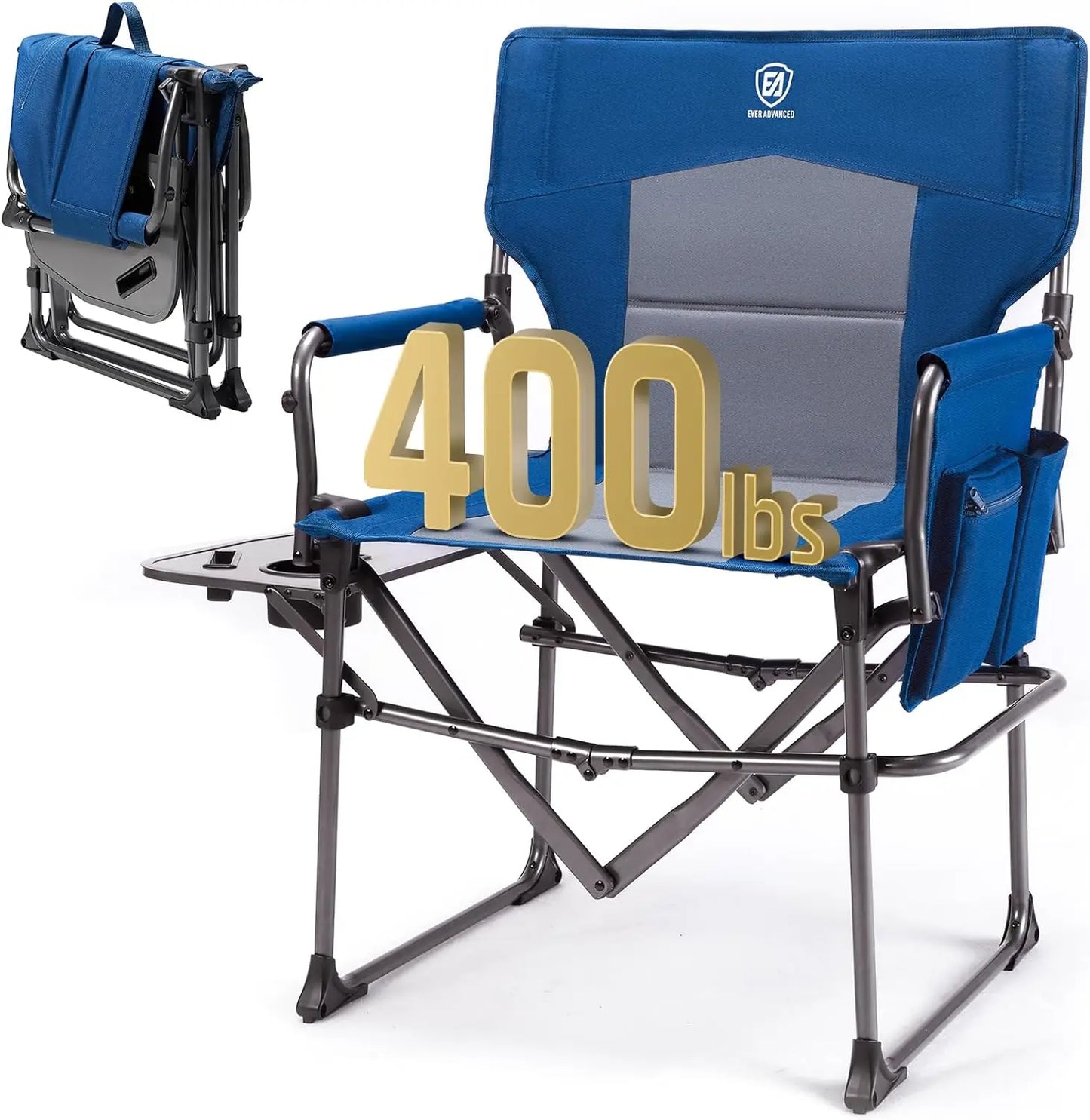 Heavy Duty Portable Folding Directors' Chair with Side Table