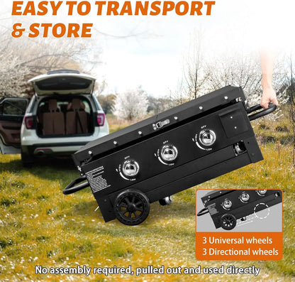 3 Burner Portable Outdoor Griddle Station with Folding Legs