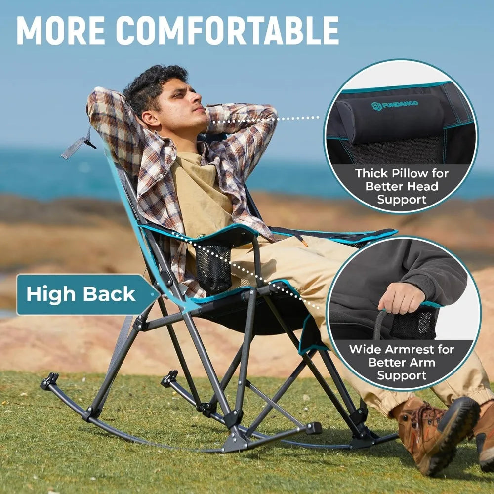 2 Pack Rocking High Mesh Back Portable Folding Chairs with Pillows