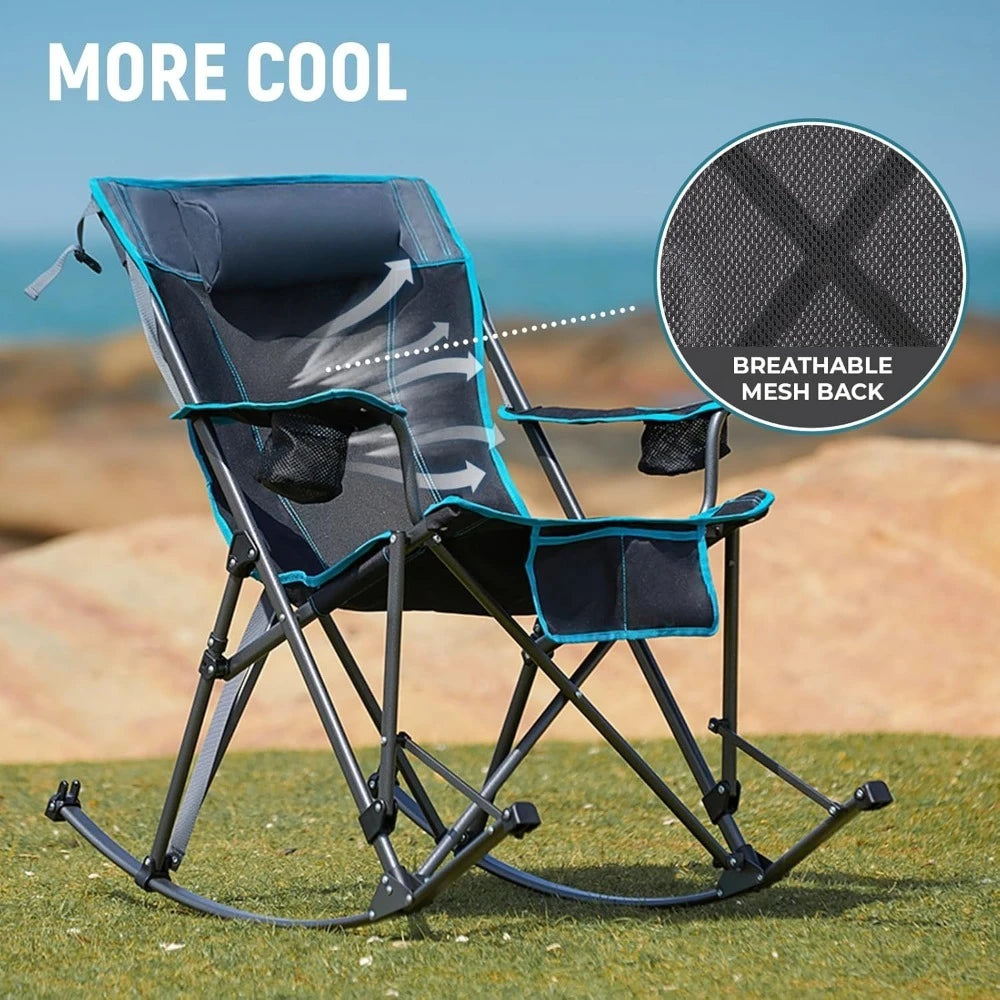 2 Pack Rocking High Mesh Back Portable Folding Chairs with Pillows