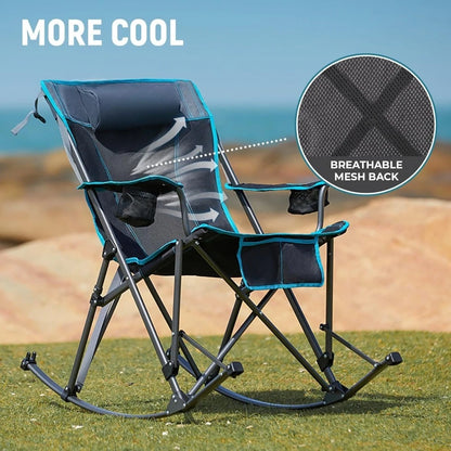 2 Pack Rocking High Mesh Back Portable Folding Chairs with Pillows