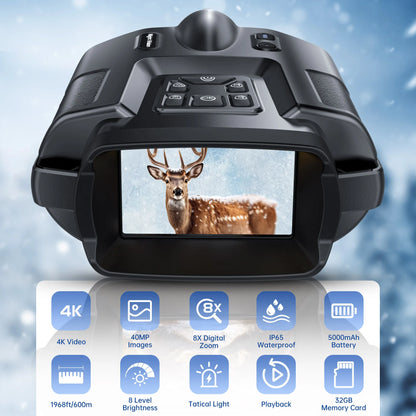 4K Night Vision Binoculars 3inch Screen 8X Digital Zoom With Tactical Light