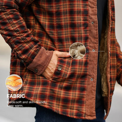 Windproof Warm Casual Bomber, Sherpa Lined Flannel Jacket Men US Size