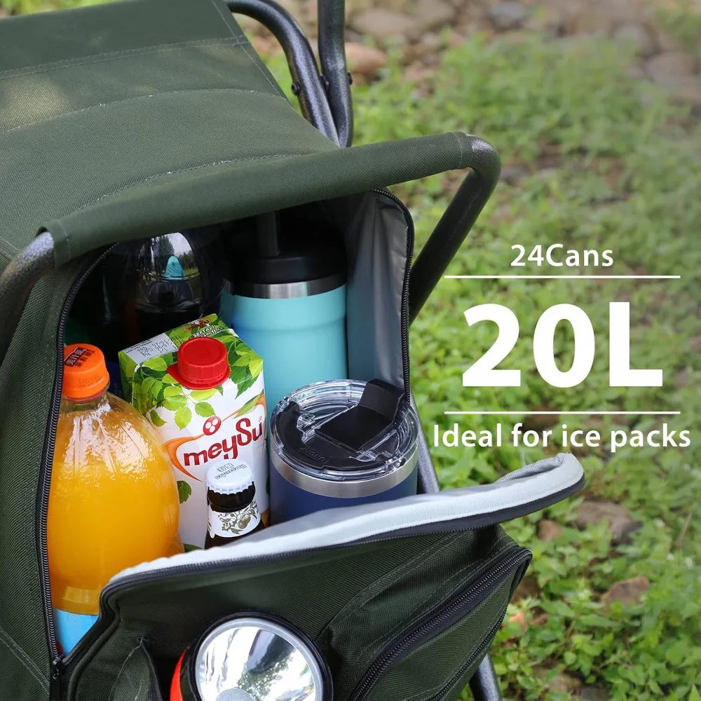 PORTAL Backpack Cooler Chair Fishing Chairs with Backrest Folding Camping Stool Compact for Outdoors Hiking Hunting Travel