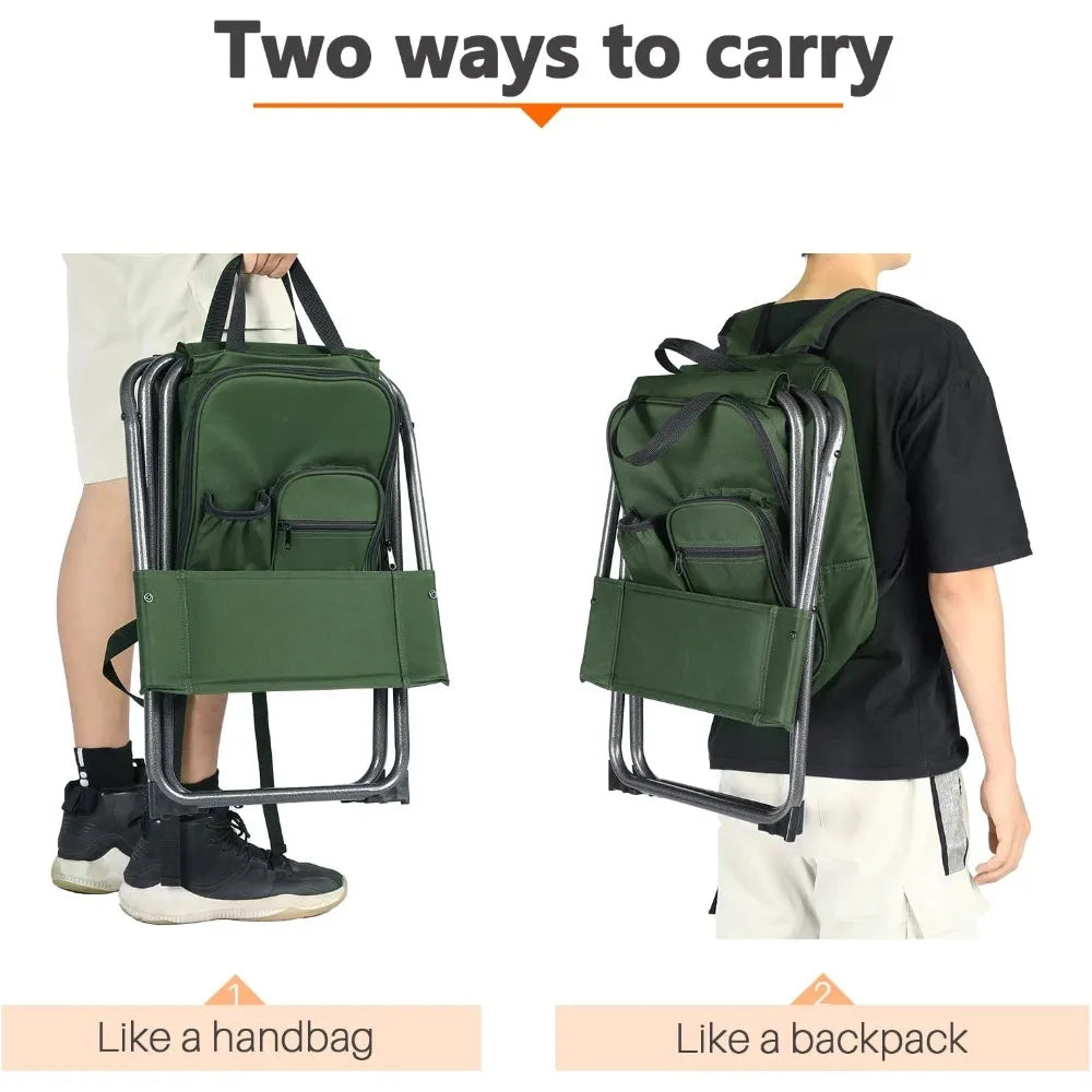 PORTAL Backpack Cooler Chair Fishing Chairs with Backrest Folding Camping Stool Compact for Outdoors Hiking Hunting Travel