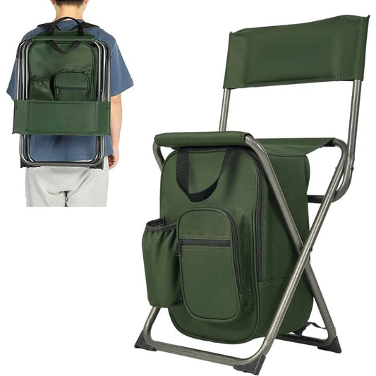 PORTAL Backpack Cooler Chair Fishing Chairs with Backrest Folding Camping Stool Compact for Outdoors Hiking Hunting Travel