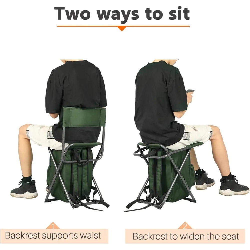 PORTAL Backpack Cooler Chair Fishing Chairs with Backrest Folding Camping Stool Compact for Outdoors Hiking Hunting Travel