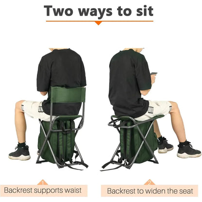PORTAL Backpack Cooler Chair Fishing Chairs with Backrest Folding Camping Stool Compact for Outdoors Hiking Hunting Travel