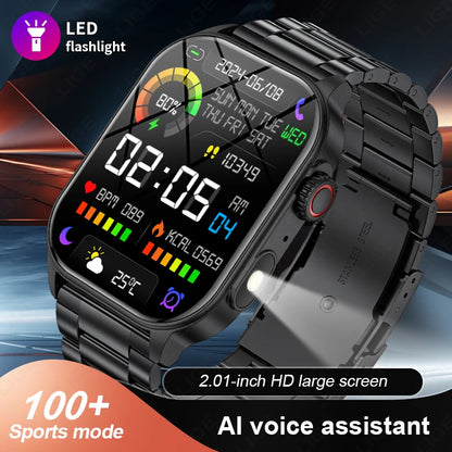 Waterproof Smartwatch 2.01'' Screen LED Bluetooth Flashlight Health Monitor
