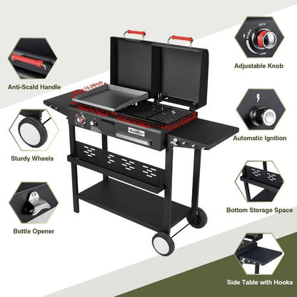 Dual Fuel Propane Charcoal Combo Flat Top Grill