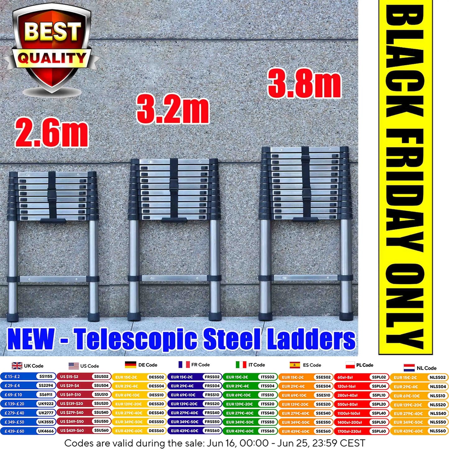 Convenient Extendable Stainless Steel Telescopic Ladder