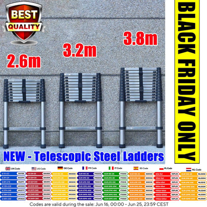 Convenient Extendable Stainless Steel Telescopic Ladder