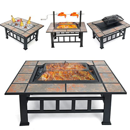 37 Inch Outdoor Patio Fire Pit with Large Steel BBQ Grill