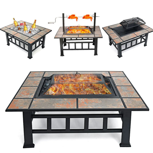 37 Inch Outdoor Patio Fire Pit with Large Steel BBQ Grill