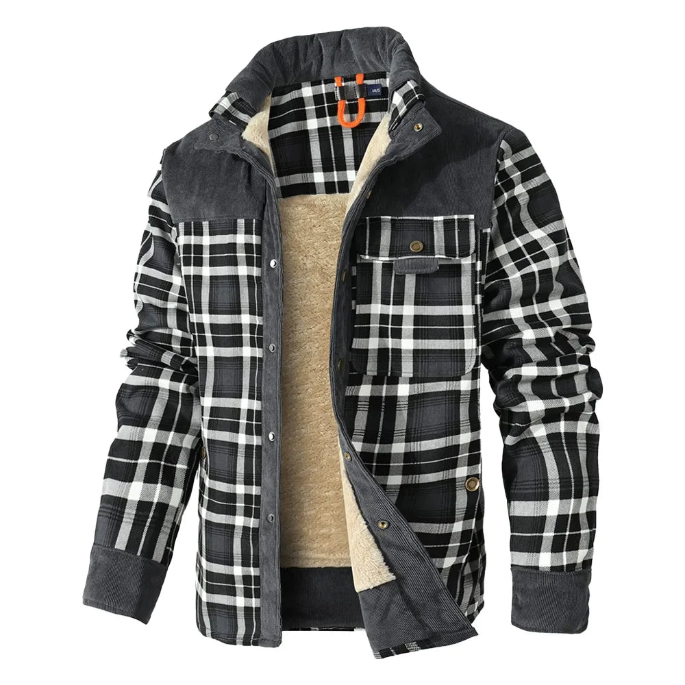 Windproof Warm Casual Bomber, Sherpa Lined Flannel Jacket Men US Size