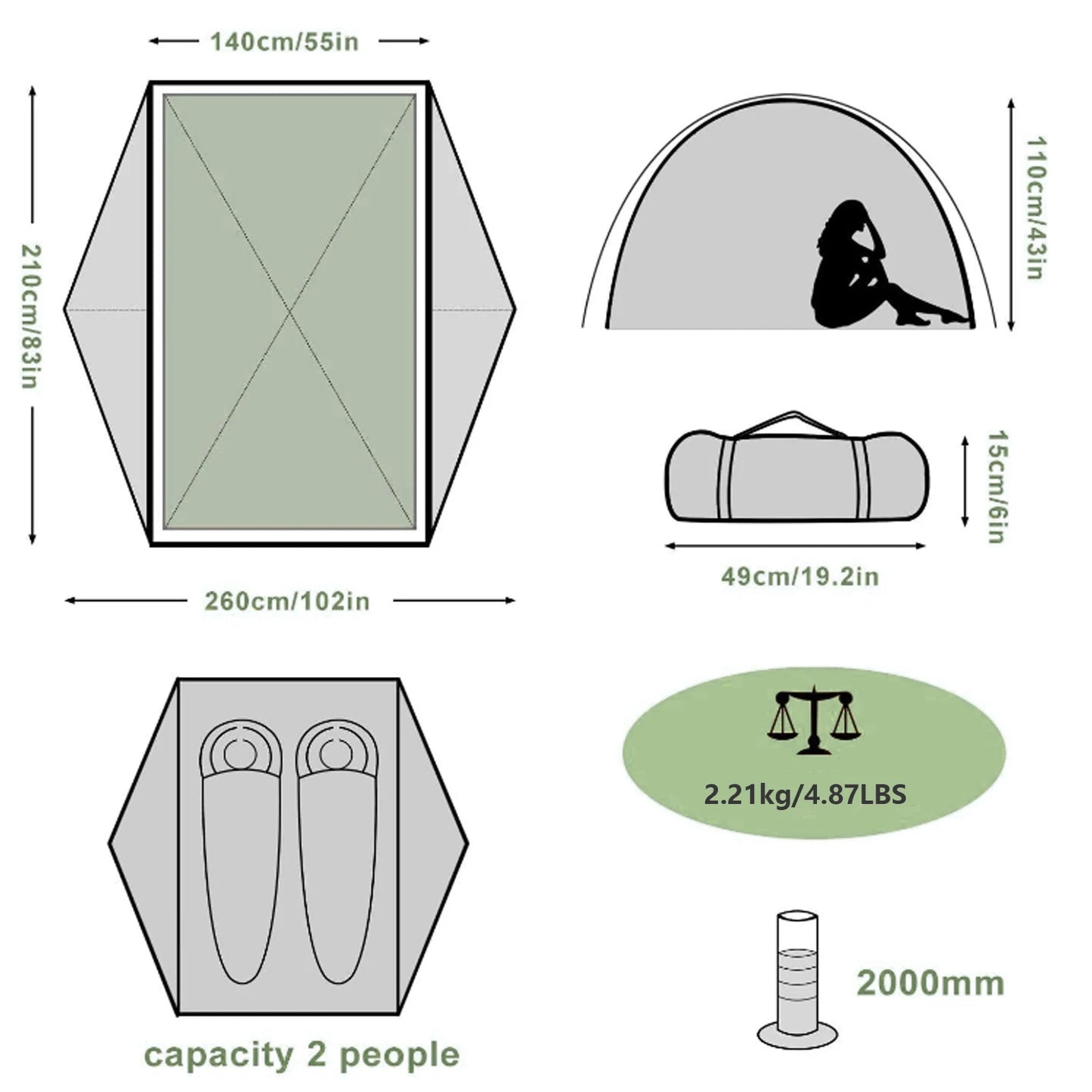Ultralight  2 Person Double Layer Waterproof Portable Tent