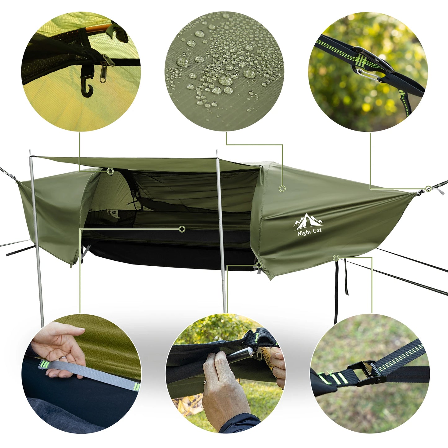 Rainfly Waterproof Flat Lay Hammock Tent with Mosquito Net