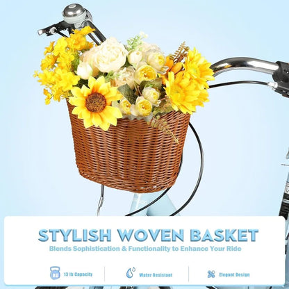 26 Inch Folding 7-Speed Ladies Beach Cruiser Bike with Basket & Rack