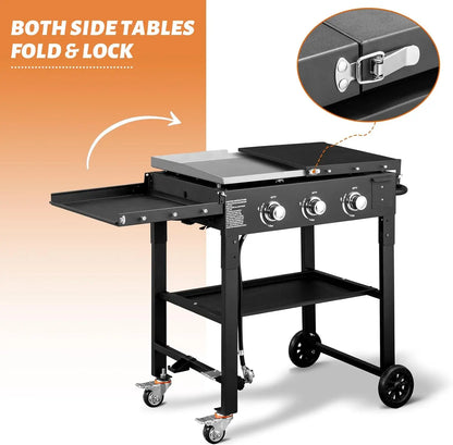 3 Burner Portable Outdoor Griddle Station with Folding Legs