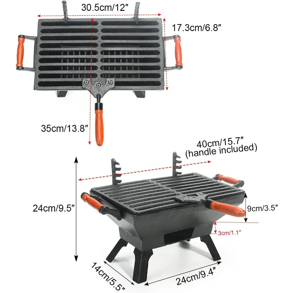 Heavy Duty Tabletop Cast Iron Charcoal Grill 12" x 6.8"