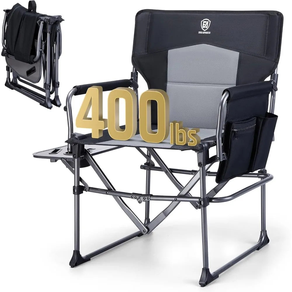 Heavy Duty Portable Folding Directors' Chair with Side Table