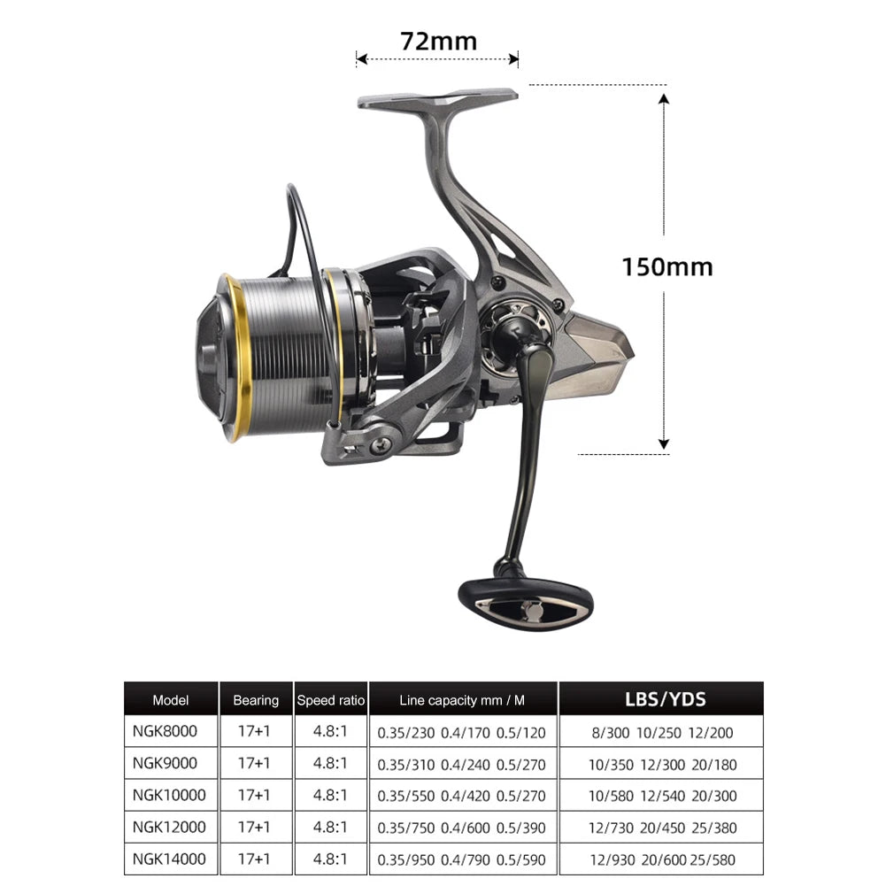 Stainless Steel Spinning Fishing Reel 17+1 Bearing Fixed Spool